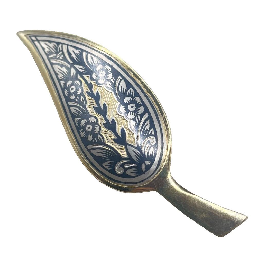 Vasch Sterling Silver Leaf Brooch Pin Black Niello Enamel Leaf Vintage 11.11g